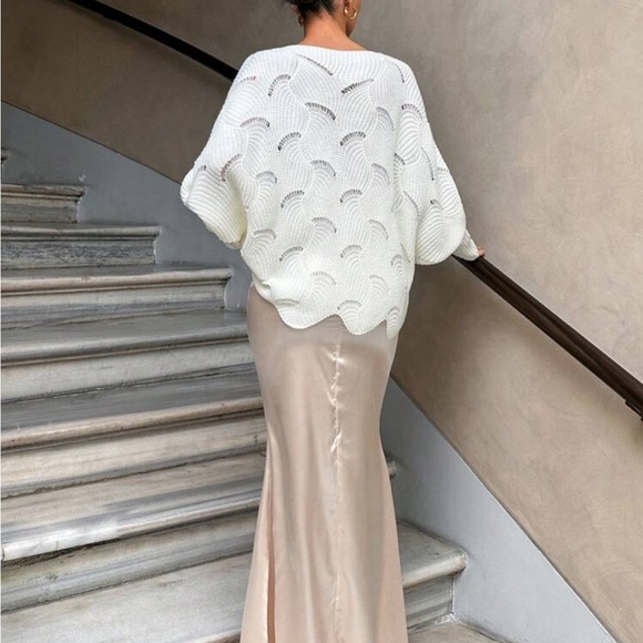 Boho Sheer Mesh Lace Long Sleeve Knit Sweater Top - Picture 2 of 7